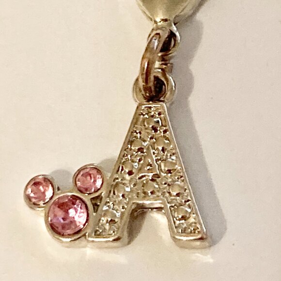 Vintage Disney Pink Crystal Mickey Mouse Ears Charm Clip On Initial Letter A - Picture 6 of 10